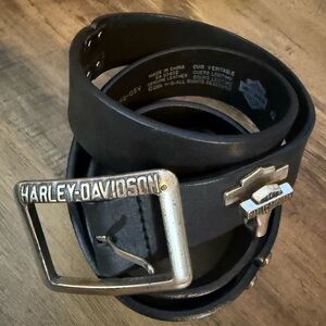Harley-Davidson Black Leather Belt with Branded Silver Buckle